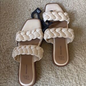 Time and Tru Cream Braided Slide Sandals